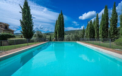 La Tesa Country House With Pool S. Gimignano: Blue, Swimming Pool, Eco Hotel, Landscaping, Hacienda, Evergreen, Larch, Villa