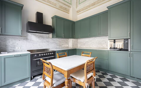 Albizi Penthouse Luxury Apartment In Florence By P: Cabinetry, Countertop, Furniture, Kitchen Stove, Wood, Kitchen, Table, Kitchen Appliance, Interior Design, Architecture