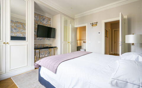 Albizi Penthouse Luxury Apartment In Florence By P: Furniture, Property, Comfort, Building, Azure, Wood, Bed, Interior Design, Lamp, Bed Frame