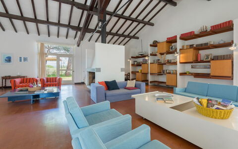 Poggetti San Luigi Country Home Follonica: Furniture, Couch, Shelf, Interior Design, Living Room, Wood, Floor, Flooring, Studio Couch, Shelving