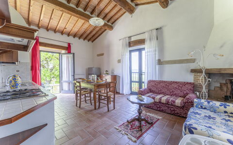 Marcigliana Cottage, Pool, Radicondoli: Furniture, Table, Interior Design, Window, Wood, Couch, Living Room, Floor, Flooring