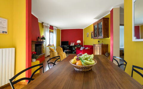 Bellavista Tuscany Apartment Panoramic Terrace: Table, Furniture, Property, Food, Chair, Tableware, Wood, Interior Design, Flooring, Floor