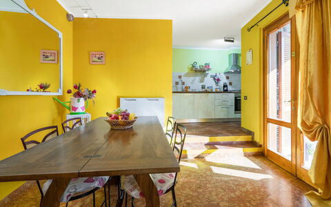 Bellavista Tuscany Apartment Panoramic Terrace: Table, Furniture, Property, Wood, Chair, Picture Frame, Paint, Interior Design, Flooring, Floor