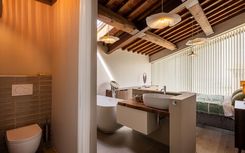 Melaiolo Modern Apartment With Pool, Montaione, To: Interior Design, Plumbing Fixture, Flooring, Wood, Ceiling, Floor, Lighting, Plumbing, Bathroom, Home