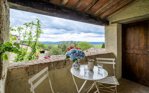 La Palazzina, Ville Di Corsano, Home And Pool: Wall, Flowerpot, Houseplant, Chair, Linens, Farmhouse, Outdoor Furniture, Villa, Balcony, Backyard