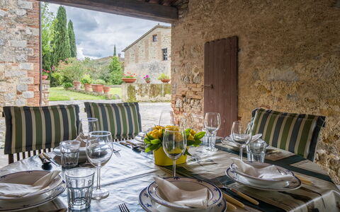 La Palazzina, Ville Di Corsano, Home And Pool: Furniture, Wall, Table, Kitchen & Dining Room Table, Tableware, Chair, Home, Dining Room, Serveware, Restaurant