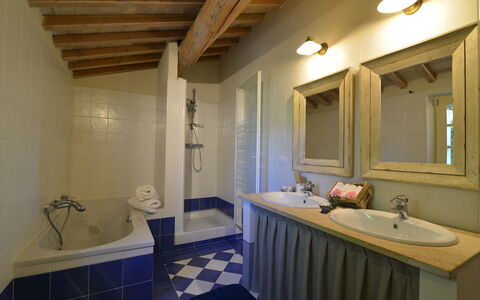 Villa Il Troscione: Wall, Flooring, Interior Design, Floor, Plumbing Fixture, Furniture, Ceiling, Bathroom, Lighting, Home