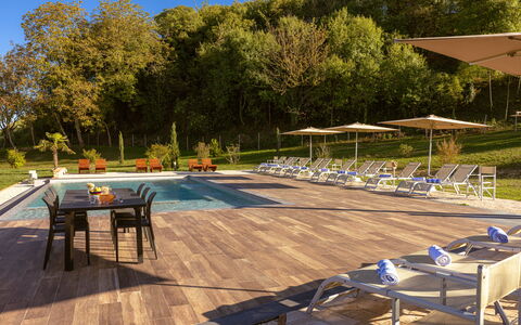 Le Volte, Borgo Campassini, Monteriggioni: Swimming Pool, Outdoor Furniture, Furniture, Resort, Sunlounger, Chair, Eco Hotel, Umbrella, Leisure, Garden