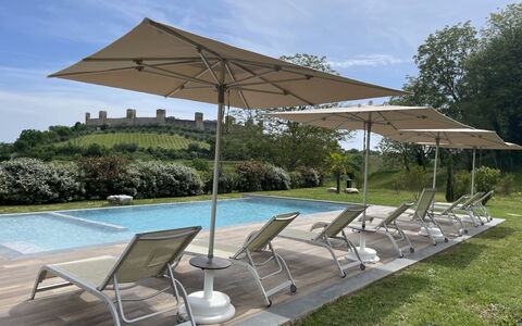 Le Volte, Borgo Campassini, Monteriggioni: Furniture, Umbrella, Outdoor Furniture, Chair, Shade, Outdoor Table, Table, Sunlounger, Garden, Canopy