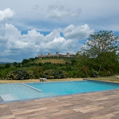 Le Volte, Borgo Campassini, Monteriggioni: Swimming Pool, Garden, Flagstone, Landscaping, Shade, Wood Flooring, Walkway, Backyard, Outdoor Furniture, Tile