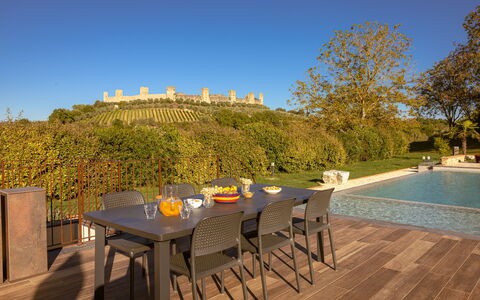 Il Borgo, Borgo Campassini, Monteriggioni: Furniture, Table, Outdoor Furniture, Chair, Outdoor Table, Kitchen & Dining Room Table, Garden, Shade, Backyard, Eco Hotel