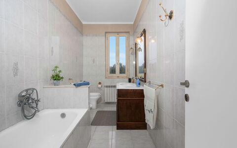 Borgo House In Florentine Hills With Pool: Flooring, Plumbing Fixture, Bathroom, Bathtub, Floor, Interior Design, Tap, Sink, Plumbing, Lighting