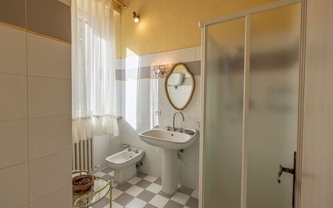 La Palazzina: Interior Design, Flooring, Plumbing Fixture, Floor, Bathroom, Bathroom Sink, Room, Plumbing, Lighting, Sink
