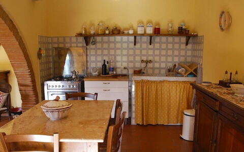 Podere Torre: Furniture, Interior Design, Flooring, Wood, Kitchen, Room, Floor, Cabinetry, Table, Lighting