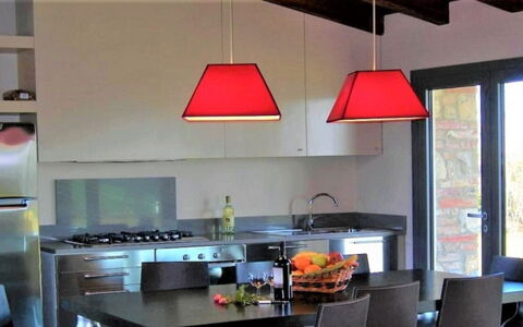 Villa la Tabaccaia: Interior Design, Furniture, Light Fixture, Flooring, Kitchen, Ceiling, Lighting, Home, Floor, Room