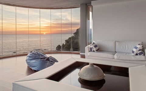 Villa Baia al Mare: Furniture, Interior Design, Floor, Flooring, Living Room, Couch, Lighting, Room, Sea, Ceiling