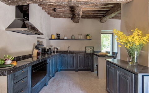 Villa Piuma: Kitchen, Countertop, Interior Design, Flooring, Wood, Furniture, Cabinetry, Kitchen Appliance, Floor, Home