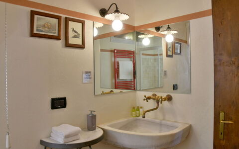 Villa Anima: Bathroom Sink, Mirror, Wall, Interior Design, Plumbing Fixture, Bathroom, Light Fixture, Sink, Ceiling, Tap
