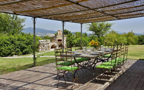 Villa Ginevra: Furniture, Outdoor Furniture, Garden, Outdoor Table, Shade, Chair, Outdoor Structure, Backyard, Patio, Pavilion