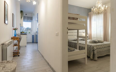 Casa Liliana Ac, Wifi, Forte Dei Marmi: Interior Design, Flooring, Furniture, Floor, Bedroom, Bed, Wood, Room, Ceiling, Textile