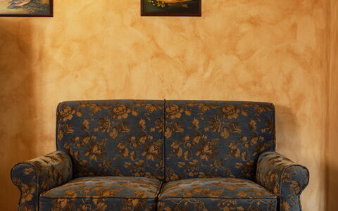 La Limonaia: Furniture, Brown, Flooring, Floor, Interior Design, Couch, Living Room, Plaster, Wood Stain