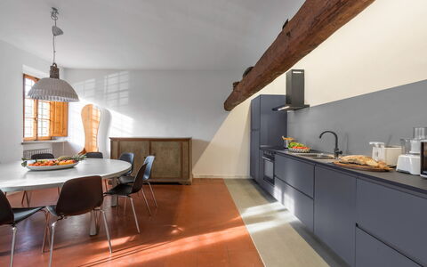 Il Villino Del Collezionista With Pool In Pistoia: Interior Design, Flooring, Furniture, Kitchen, Wood, Countertop, Ceiling, Cabinetry, Floor, Lighting