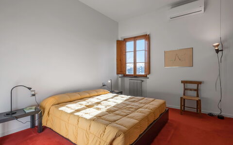 Il Villino Del Collezionista With Pool In Pistoia: Bed, Bedroom, Interior Design, Furniture, Bed Sheet, Bedding, Flooring, Room, Floor, Linens