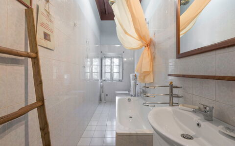 Ely Apartment In Villa, Wifi, Terricciola, Pisa: Plumbing Fixture, Flooring, Wall, Interior Design, Bathroom, Floor, Bathtub, Ceiling, Plumbing, Lighting