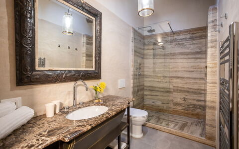 Stylish Apartment: Plumbing Fixture, Flooring, Interior Design, Bathroom, Floor, Tap, Sink, Plumbing, Lighting, Home