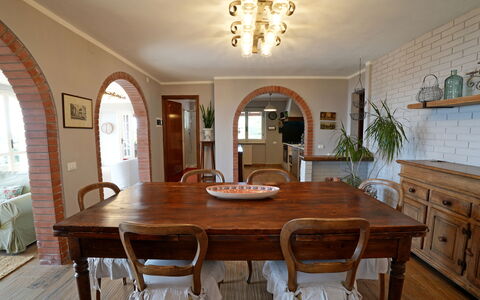 Villa Corsanico: Furniture, Interior Design, Wall, Flooring, Wood, Table, Kitchen & Dining Room Table, Dining Room, Chair, Floor