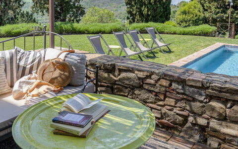 Villa Cotogna: Furniture, Outdoor Furniture, Chair, Garden, Outdoor Table, Shade, Flagstone, Backyard, Flowerpot, Landscaping