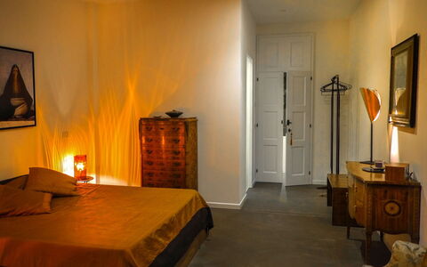 Podere Vigna Nuova: Furniture, Interior Design, Wall, Bed, Floor, Bedroom, Flooring, Wood, Room, Yellow