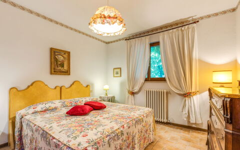 Podere Oliveta: Furniture, Bed, Bedroom, Interior Design, Bed Sheet, Bedding, Linens, Room, Textile, Flooring