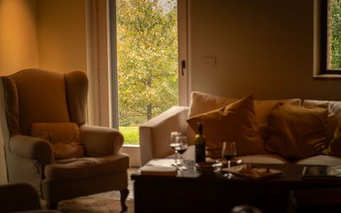 Casale le Fonti: Furniture, Interior Design, Flooring, Lighting, Floor, Room, Brown, Home, Living Room, Comfort