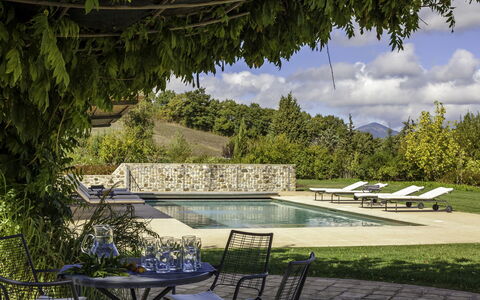 Podere Bella Vista: Garden, Groundcover, Outdoor Furniture, Shade, Landscaping, Estate, Backyard, Lawn, Yard, Outdoor Table