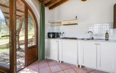 Noce Cottage with Pool, Casole D'Elsa: Interior Design, Flooring, Ceiling, Furniture, Home, Kitchen, Room, Countertop, Wood Stain, Cabinetry