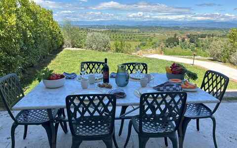 Belmonte Spereto Apartment With Pool, Montaione: Furniture, Outdoor Furniture, Table, Outdoor Table, Chair, Kitchen & Dining Room Table, Garden, Patio, Coffee Table, Yard