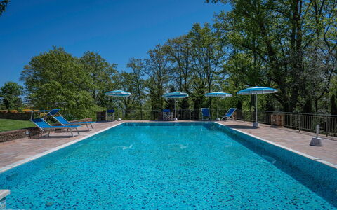 Grace Home, Pool, Wifi, Gambassi Terme: Blue, Swimming Pool, Resort, Outdoor Furniture, Eco Hotel, Shade, Resort Town, Water Feature, Landscaping, Villa