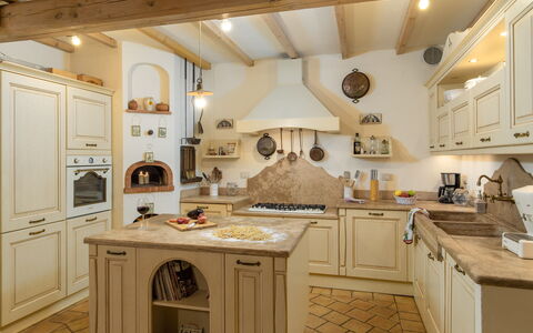 Villa L'elsa Beautiful Country Home With View: Kitchen, Furniture, Interior Design, Flooring, Cabinetry, Countertop, Home, Floor, Ceiling, Cupboard