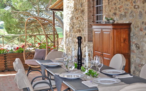 Capanna Al Lago: Furniture, Table, Chair, Kitchen & Dining Room Table, Tableware, Interior Design, Dining Room, Outdoor Table, Outdoor Furniture, Flowerpot