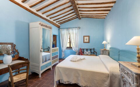 Podere Lorena, Charming Tuscan Farmhouse: Furniture, Bed, Bedroom, Flooring, Interior Design, Floor, Textile, Bedding, Bed Sheet, Linens