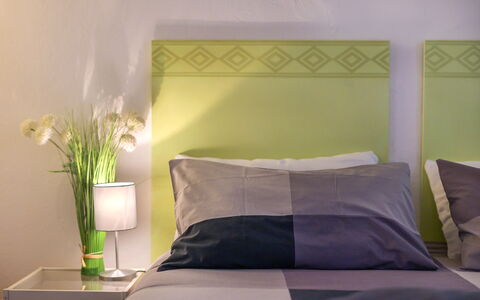 The Silent Courtyard Retreat: Spacious 2-Bedroom S: Bed, Furniture, Bedroom, Bedding, Interior Design, Bed Sheet, Linens, Textile, Bed Frame, Throw Pillow