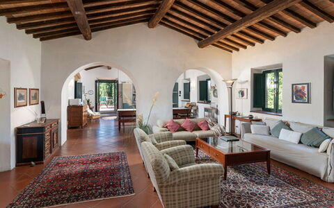 Casale del Timignano, Private Villa with Huge Gard: Furniture, Home, Interior Design, Flooring, Chair, Ceiling, Room, Living Room, Houseplant