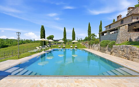 La Dimora del Chianti Dimora: Stunning Tuscan Ston: Blue, Swimming Pool, Estate, Villa, Eco Hotel, Landscaping, Resort, Mansion, Farmhouse