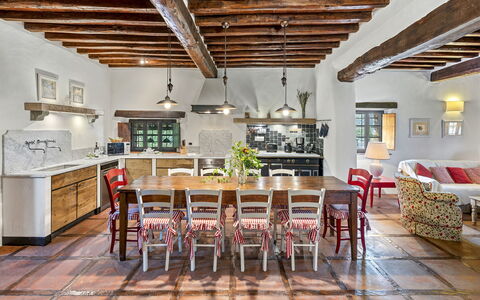 La Dimora del Chianti Dimora: Stunning Tuscan Ston: Furniture, Interior Design, Flooring, Wood, Ceiling, Floor, Table, Chair, Kitchen, Lighting