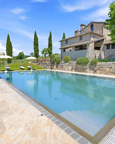 La Dimora del Chianti Dimora: Stunning Tuscan Ston: Blue, Swimming Pool, Estate, Resort, Outdoor Furniture, Thermae, Villa, Eco Hotel, Water Feature, Hacienda