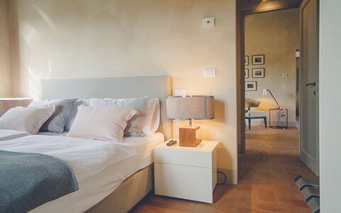 Villa Petrosa: Your Private Escape Overlooking the: Bed, Furniture, Bedroom, Wall, Interior Design, Bedding, Bed Sheet, Floor, Flooring, Linens