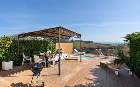 Casa Meletta: Furniture, Outdoor Furniture, Shade, Table, Garden, Chair, Outdoor Table, Outdoor Structure, Patio, Backyard