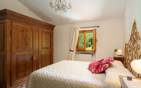 Villa Fornaci: Furniture, Bed, Interior Design, Bedroom, Bedding, Wood, Bed Sheet, Ceiling, Room, Flooring