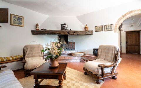 Casa La Cedrina, Pool, Lornano: Furniture, Interior Design, Wood, Flooring, Floor, Living Room, Room, Lighting, Home, Ceiling